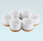 White mini flowering pot with bamboo tray - Image 2